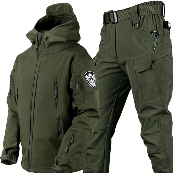 Veste et pantalon à capuche imperméables et coupe-vent, coque souple, peluche, épaisse, pêche en plein air, coupe, résistant à l'usure, hiver, 5XL