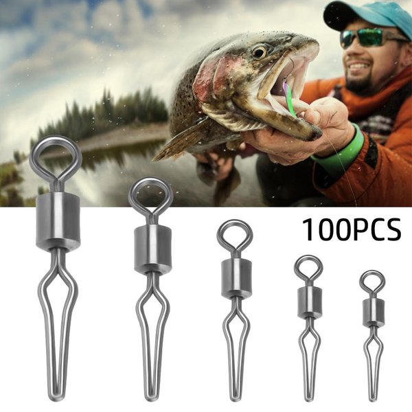 100 pièces émerillons avec ligne latérale pince pêche suspendus mousqueton hameçons et connecteur de merde baril pivotant fournitures de pêche