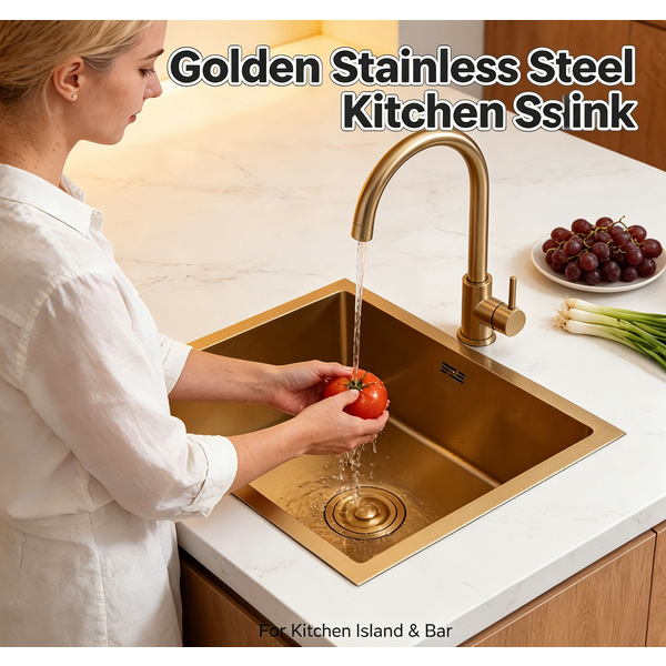 Évier de cuisine rectangulaire en acier inoxydable Golden 201 avec revêtement nano, évier encastrable pour petit îlot de cuisine ou bar.