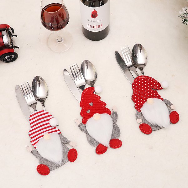 4 stücke Gnome Weihnachten Besteck Halter Messer Gabel Tasche Taschen Santa Claus Neue Jahr Party Abendessen Dekoration Weihnachten Geschirr Abdeckung