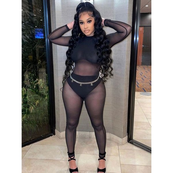 Combinaison Sexy noire transparente pour femmes, body en maille élastique, transparente, une pièce, tenue de boîte de nuit, été, 2023