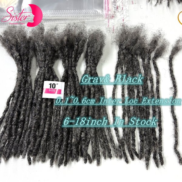 Extensions de dreadlocks permanentes faites à la main en cheveux humains gris 6-18 pouces 0,1/0,2/0,6 cm pour hommes/femmes, peuvent être teintes