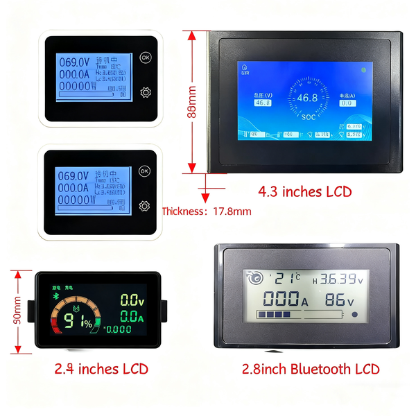 ANT BMS 2,4 3,8 4,3 Zoll LCD-Display 16S 20S 24S 22S Li-Ion Lipo LiFePO4 Batterieschutzplatine mit Spannungs- und Kapazitätsanzeige