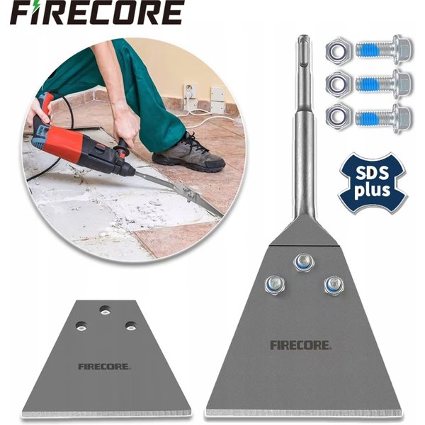 FIRECORE SDS Plus Bodenschaber mit Ersatzschrauben und Sicherungsmuttern, 125mm X 260mm Fliesenentfernungswerkzeug für Bohrhammer - FS22510
