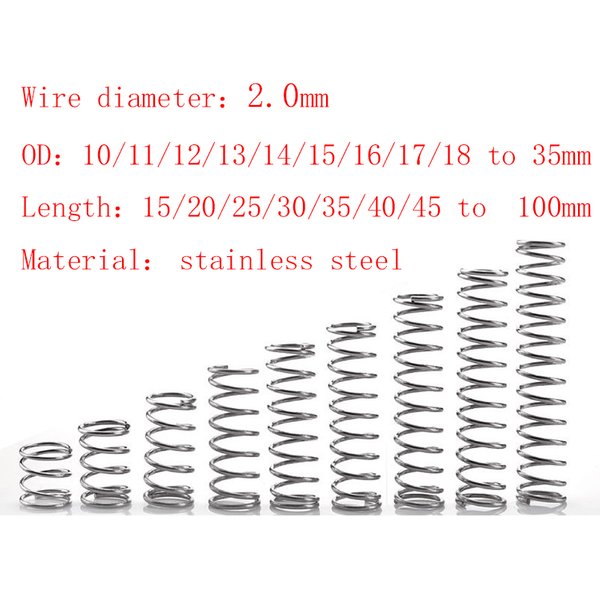 5 teile/los 2mm Edelstahl micro kleine Druck feder od 10/11/12/13/14/15/16 bis 35mm Länge 15mm bis 100mm