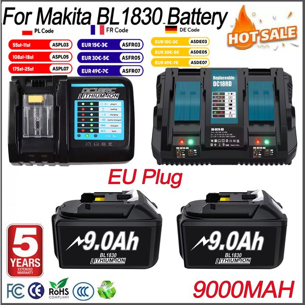 18V 9000mAh Ersatzakku Kompatibel mit Makita BL1830B BL1840B BL1860 BL1890 BL1815 BL1830 LXT400 Akku-Bohrschraubern