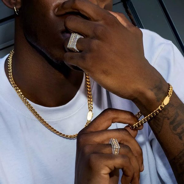 Bijoux Hip Hop en Acier Inoxydable Plaqué Or 18K pour Homme, Bracelet et Collier, Lien Cubain, Miami Curb, 6-12mm, SION L