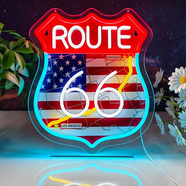 Enseigne néon Route 66, style rétro américain, lumière LED USB pour boutique de souvenirs, bar, restaurant, garage, décoration de chambre, cadeau
