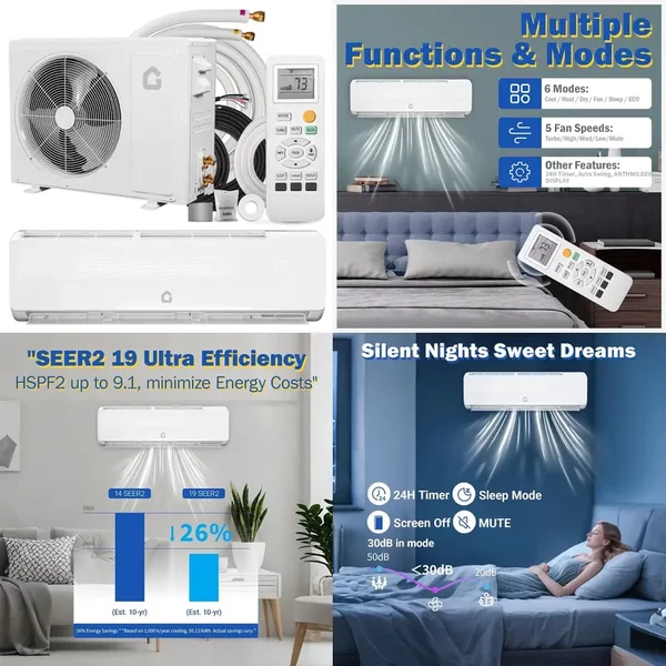 2026 Bestseller 18000 BTU Mini-Split-Klimaanlage mit Wärmepumpensystem für 19 SEER2 230V Kanallose Klimaanlage, kühlt bis zu 1250 Quadratfuß ab.