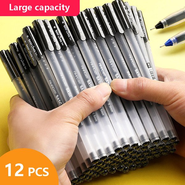 Boîte de 12 stylos gel, grande capacité, sans recharge, papeterie, pointe fine 0,5 mm, stylo à bille bleu pour l'école, le bureau et l'écriture.