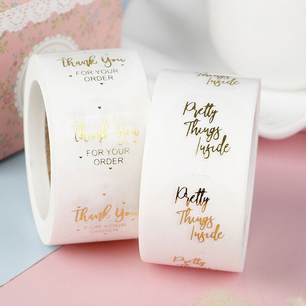 500pcs Gold Plating Thank You For Your Order Stickers Clear Transparent Pretty Things Inside Sealing Labels for Gifts Package