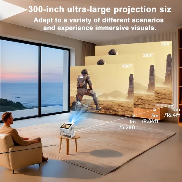4K-Touchscreen-Projektor mit WLAN und Bluetooth, Autofokus, intelligenter tragbarer Spiele-Projektor, Mini-Outdoor-Filmprojektor, kompatibel mit Telefon/TV/PC für Schlafzimmer-Heimkino