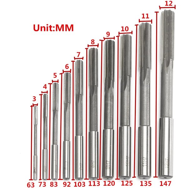 3–12 mm HSS-Maschinenreibahlen-Set, H7, gerader Schaft, Fräsen, Spannreibahle für Metall, Stahl, Aluminium