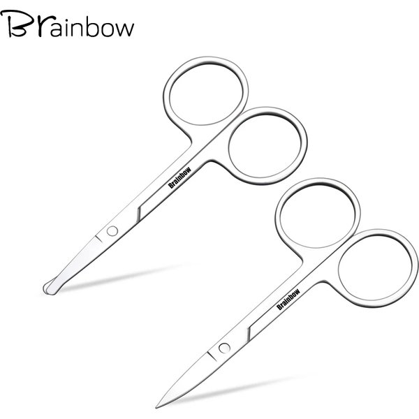 Brainbow-Petits ciseaux de maquillage en acier inoxydable, outils d'épilation du visage, tête ronde, sourcils, poils antarctiques, 2 pièces