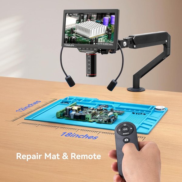 TOMLOV Autofokus-Digitalmikroskop 3K HDMI Löt-Mikroskop mit Vollbild-Lupe und 7-Zoll-Bildschirm für PCB- und Handy-Reparaturen