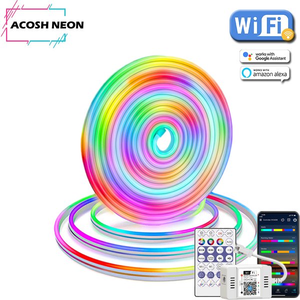10M LED bande néon 12-24V DC RGBIC néon corde lumière étanche effet de chasse multicolore bande Flexible WiFi Bluetooth télécommande