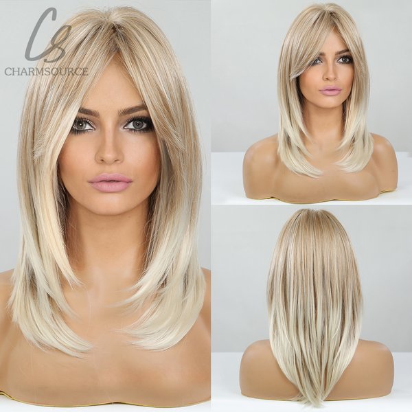 CharmSource Blonde Long Hair Natural Straight Wig Synthetic Wigs for Women Daily Party High Density