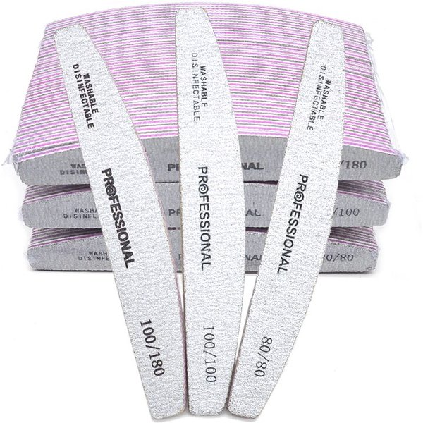 50Pcs/Lot Grey White Half Moon Purple Core Nail Files 80/100/180 Women's Nail DIY Thickening Professional Nails Polishing Tools