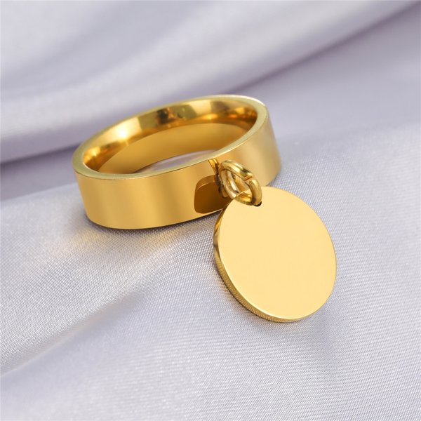 Skyrim Edelstahl-Goldfarbener minimalistischer Ring mit großem runden Anhänger, Fingerringe, 2025, modische Jubiläumsgeschenke für Frauen