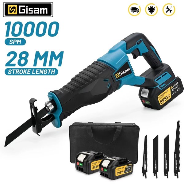 Scie sauteuse électrique Gisam 3000W 10000SPM, scie à chaîne électrique, scie sabre, outil portable sans fil pour batterie Makita 18V
