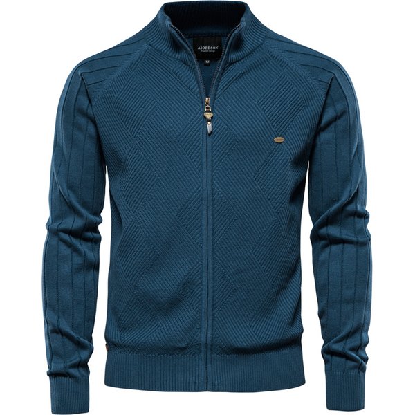 AIOPESON Argyle Couleur unie Cardigan Men coton Qualité décontractée pull zippé homme fashion de base Men Cardigan
