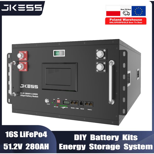 Kits de boîtes de batterie JKESS DIY compatibles avec Lifepo4 16S 51.2V 280AH 314AH 14.3KWH 15KWH pour stockage solaire domestique, boîte de batterie externe avec BMS et écran LCD