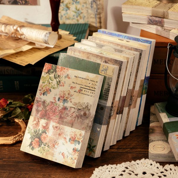 JIANQI 100 Stück Vintage-Material, Papierimitation, Buchseiten, Blumenfiguren, DIY-Dekoration, handgefertigtes Hintergrundmaterial