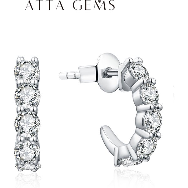 ATTAGEMS nouveau en rond 3.0mm Moissanite Hool boucles d'oreilles réussi diamant Test jaune Rose plaqué boucles d'oreilles pour les femmes bijoux fins