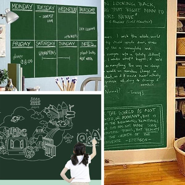 Rouleau de papier peint auto-adhésif effaçable pour tableau noir vert, autocollants muraux, bricolage
