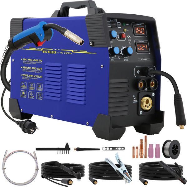 3 in 1 MIG Welder 220V, MMA/Lift TIG/Flux Cored Welding Machine with Digital Display, Overheat Overcurrent Protection, Portable Welder for Home DIY Automotive Repair