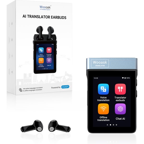 Écouteurs traducteurs IA Wooask A9S, traduction en temps réel de 144 langues, WiFi, pas d'application nécessaire, appareil de voyage