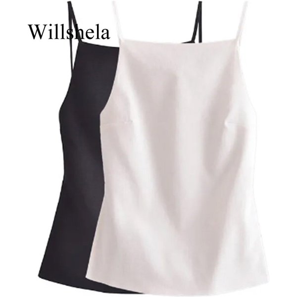Willshela femmes mode solide à lacets dos nu Camisole Vintage fines bretelles col carré femme Chic montre de sport