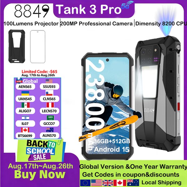 8849 Tank 3 Pro Unihertz Robustes Smartphone 5G mit 100 Lumen Projektor 32/36GB 512GB 23800mAh Android 14 Mobiltelefone Dual-SIM