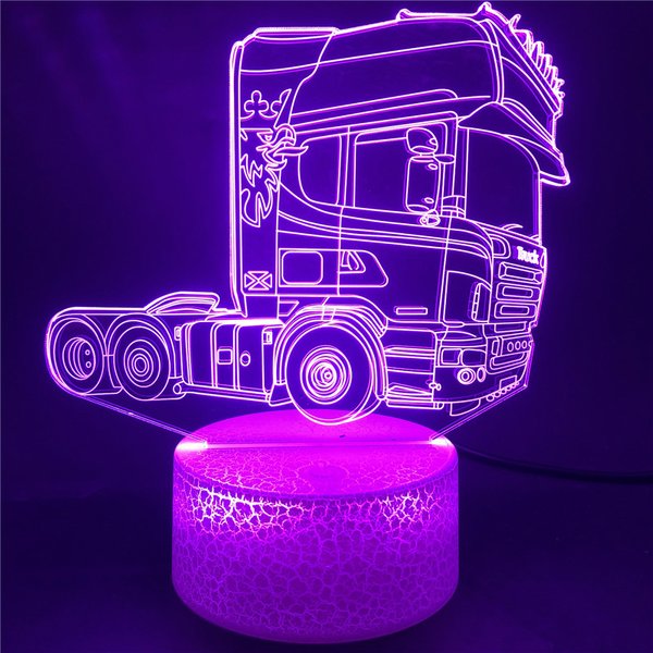 Lampe à tête de camion 3D en acrylique pour enfants, veilleuse LED, veilleuse, décoration de chambre, cadeau proxy, 7 documents