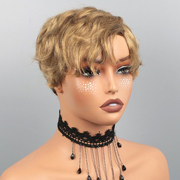 Perruque courte bob, coupe pixie, en cheveux humains, pour femmes noires, perruques courtes à couches, coupe pixie, sans colle, sans dentelle, entièrement fabriquée à la machine