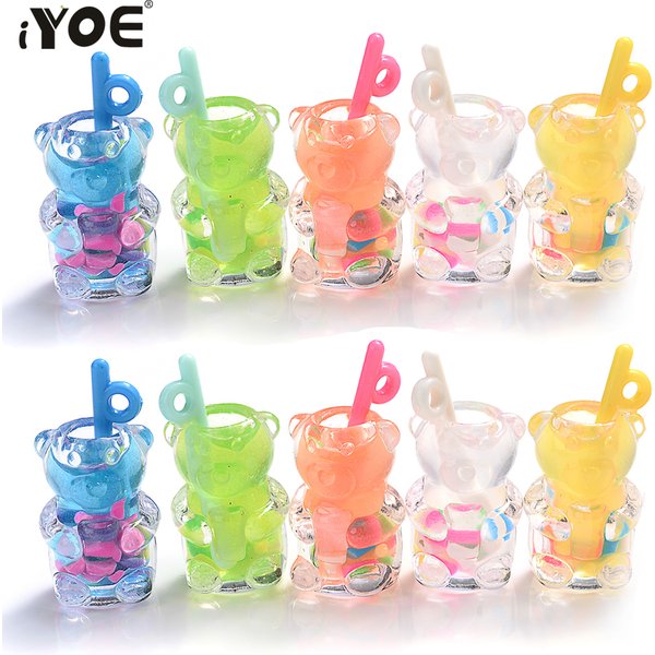 5pcs/Lot Mix Transparent Bear Cup Charms Juice Charms Resin Pendant For Jewelry Making Bracelet Necklace Keychain Supplies