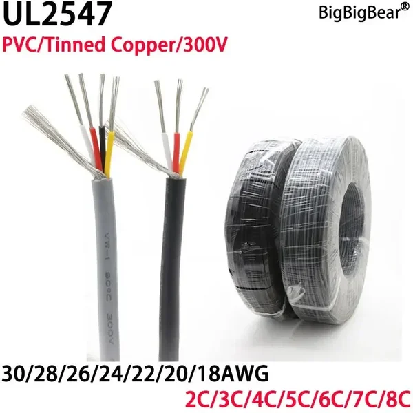 5/10M Geschirmt Draht Signal Kabel 30 28 26 24 22 20 18 AWG Kanal Audio 2 3 4 5 6 8 Core UL2547 Kopfhörer Kupfer Control Drähte