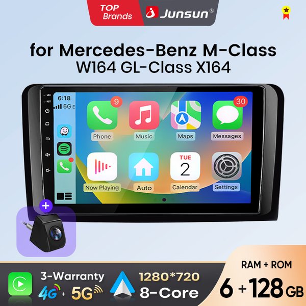 Radio samochodowe Junsun Android Auto do Mercedes Benz M-Class W164 GL-Class X164 ML GL, bezprzewodowy Apple CarPlay, inteligentne systemy multimedialne, ekran dotykowy IPS, odtwarzacz wideo stereo,