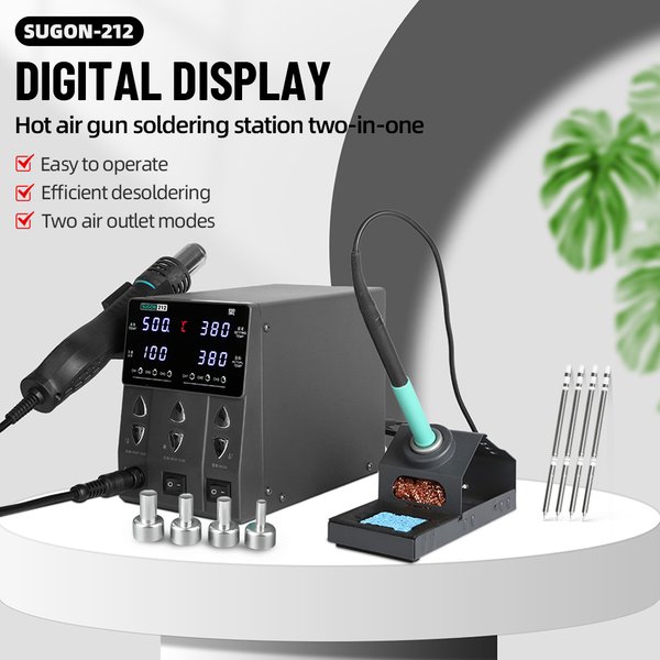 SUGON 212 2-in-1 760W Lötstation Heißluftpistole mit 2 Digitalanzeigen, 6 Speicherkanälen, Schweiß- und Wartungswerkzeug-Kombination
