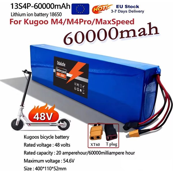 13S4P 48V 60Ah 2000W 18650 Lithium-Ionen-Akkupack mit intelligentem BMS für Cool M4/M4Pro/M5/M5Pro Elektroroller
