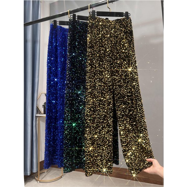 Pantalon en daim épais à paillettes, Tube droit, jambes larges, étendu, nouvelle collection automne/hiver 2023