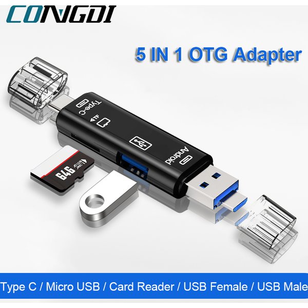 OTG-Kartenleser, 5-in-1, Micro-USB, Typ C, TF-Speicherkartenleser für Android-Telefon, Computer, Smartphone, Dock, OTG-Typ-C-Adapter