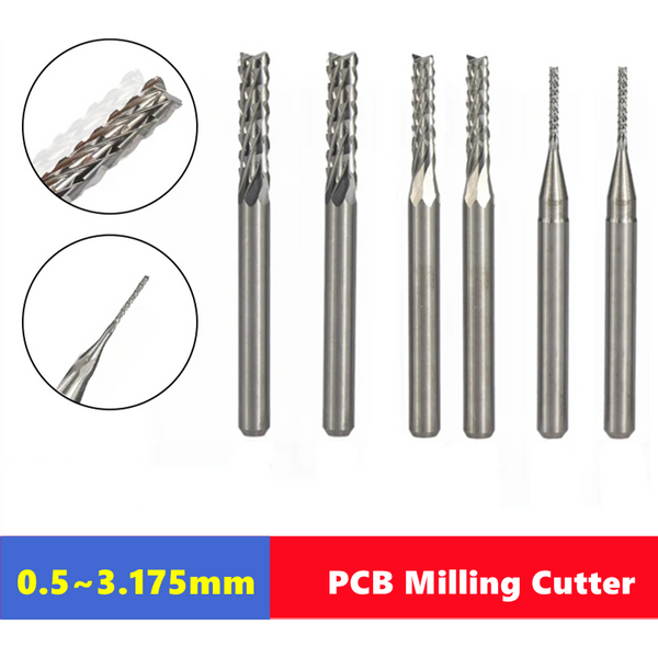 10 szt. Frezów do PCB z końcówką w kształcie kukurydzy 0,5-3,175 mm, trzpień 3,175 mm (1/8 cala) z węglika spiekanego, frez do PCB, frez do obróbki CNC