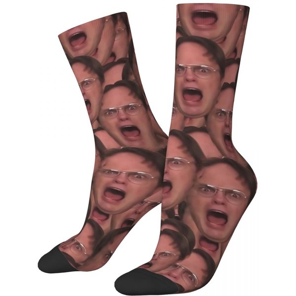 Funny Crazy Sock for Men Dwight Schrute Scream Face Hip Hop Harajuku The Office TV Happy Printed Boys Crew Sock Casual Gift
