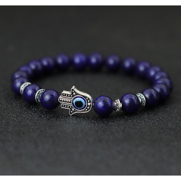 Turkey Evil Eyes Bracelet For Men Women Gothic Fatima Hand Braclet 8mm Natural Lava Lapis Lazuli Stone Beaded Braslet Pulseras