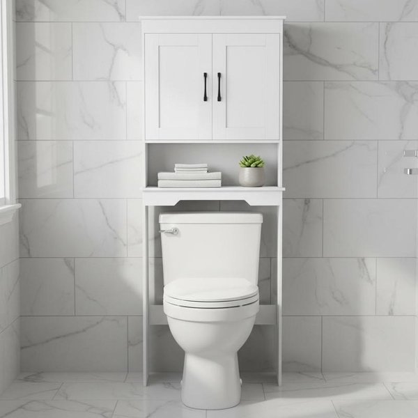 Armoire de rangement au-dessus des toilettes avec 2 portes et étagère réglable - Blanc