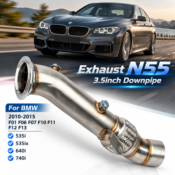 3,5-Zoll-Katalysatorfreies Downpipe für BMW N55 F01 F06 F07 F10 F11 F12 F13 535i 640i 740i 2010-2015 aus SUS304 Edelstahl