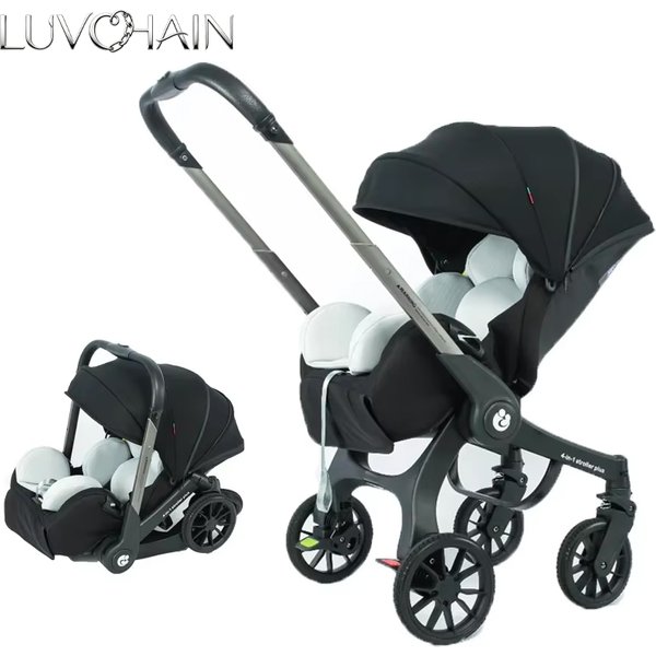 Nouvelle poussette multifonctionnelle 4 en 1 pliable avec siège auto, landau bébé, poussette portable 3 en 1, stock UE