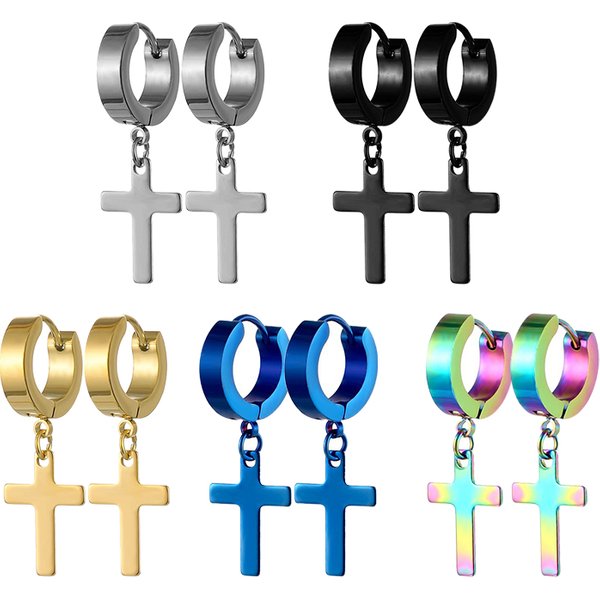 1 paar Punk Edelstahl Kreuz Anhänger Hoop Ohrringe Für Männer Frauen Nicht Verblassen Ohr Ringe Hip Hop Männlichen Schmuck