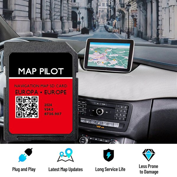 Carte SD Becker MAP PILOT 8736.907 de navigation GPS V24 pour Mercedes Classe A, B, C, E, CLA, CLS, GLA, GLK - Mise à jour de la carte d'Europe 2024